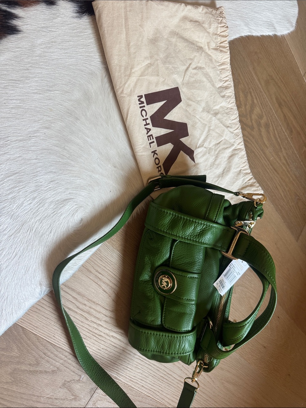 Michael Kors Green Quilted Leather Crossbody with Gold Hardware